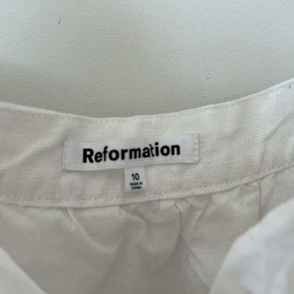 Reformation Winifred White Linen Mini Dress with Bow Detail Size: 10 - Picture 8 of 10